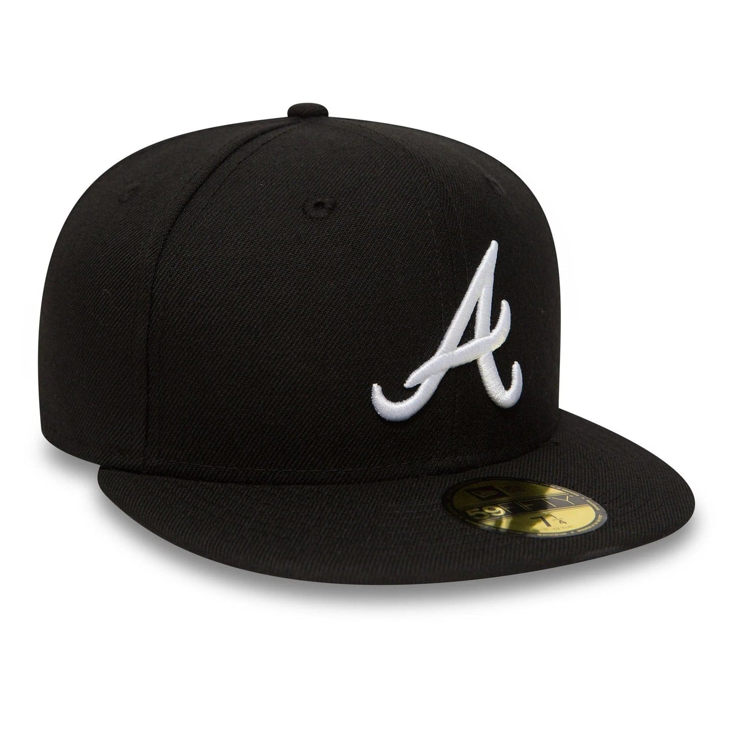 Atlanta Braves MLB League Essential 59FIFTY Fitted New Era Black/White Official Team Hat Sports Fan Cap Official MLB Team Hat Baseball Fan Cap