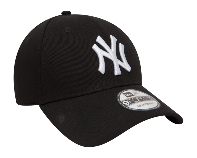 New York Yankees MLB League Essential 9FORTY Strapback New Era Black/White Official Team Hat Sports Fan Cap Official MLB Team Hat Baseball Fan Cap