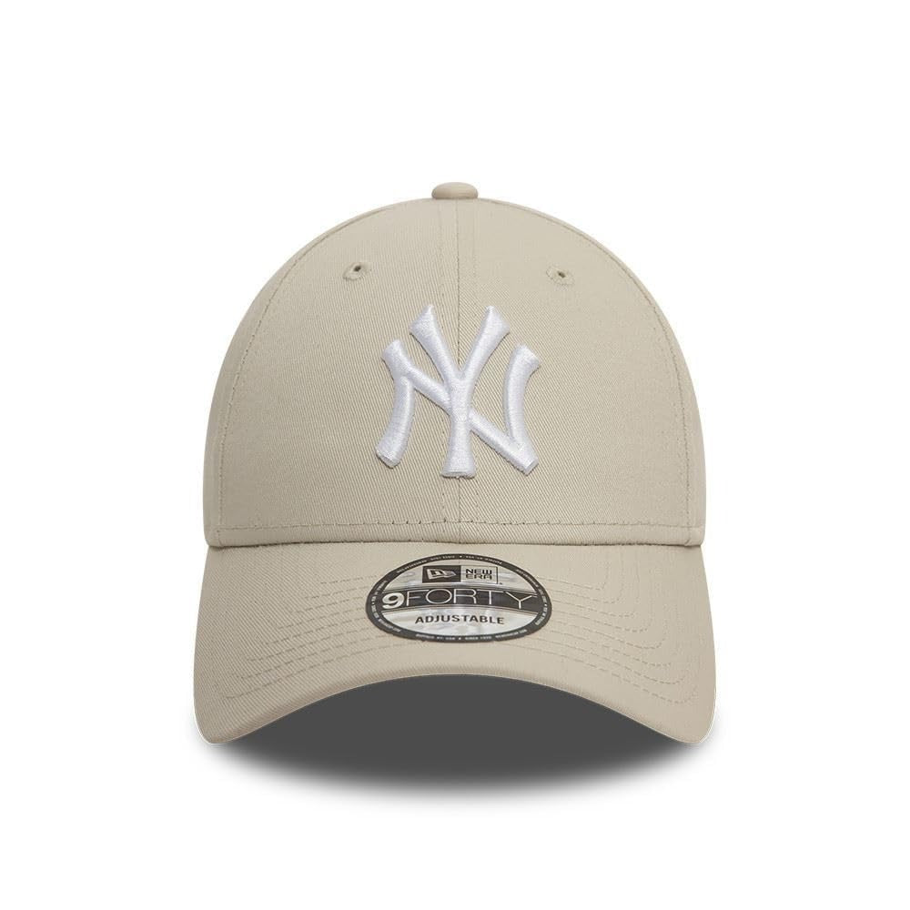 New York Yankees MLB League Essential 9FORTY Strapback New Era Stone/White Official Team Hat Sports Fan Cap Official MLB Team Hat Baseball Fan Cap
