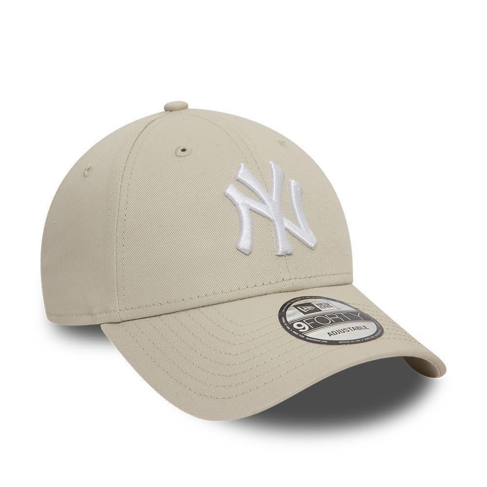 New York Yankees MLB League Essential 9FORTY Strapback New Era Stone/White Official Team Hat Sports Fan Cap Official MLB Team Hat Baseball Fan Cap