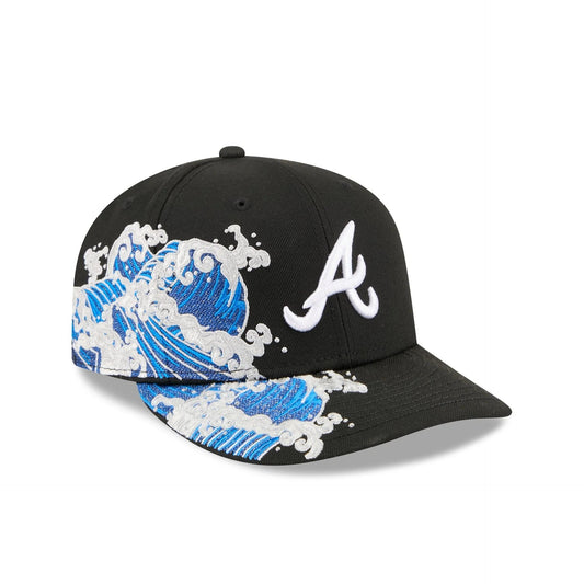 Atlanta Braves MLB Waves 59FIFTY Fitted New Era Black/White Official Team Hat Sports Fan Cap Official MLB Team Hat Baseball Fan Cap