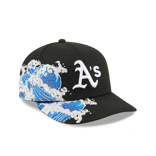 Oakland Athletics MLB Waves 59FIFTY Fitted New Era Black/White Official Team Hat Sports Fan Cap Official MLB Team Hat Baseball Fan Cap
