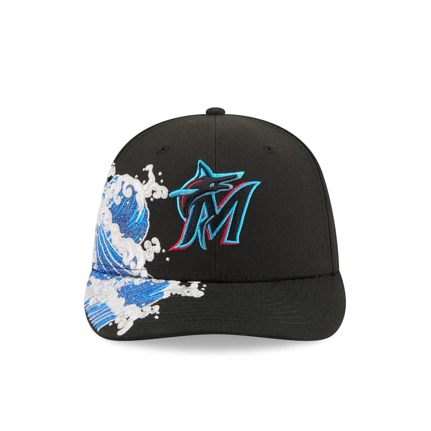 Miami Marlins MLB Waves 59FIFTY Fitted New Era Black/White Official Team Hat Sports Fan Cap Official MLB Team Hat Baseball Fan Cap