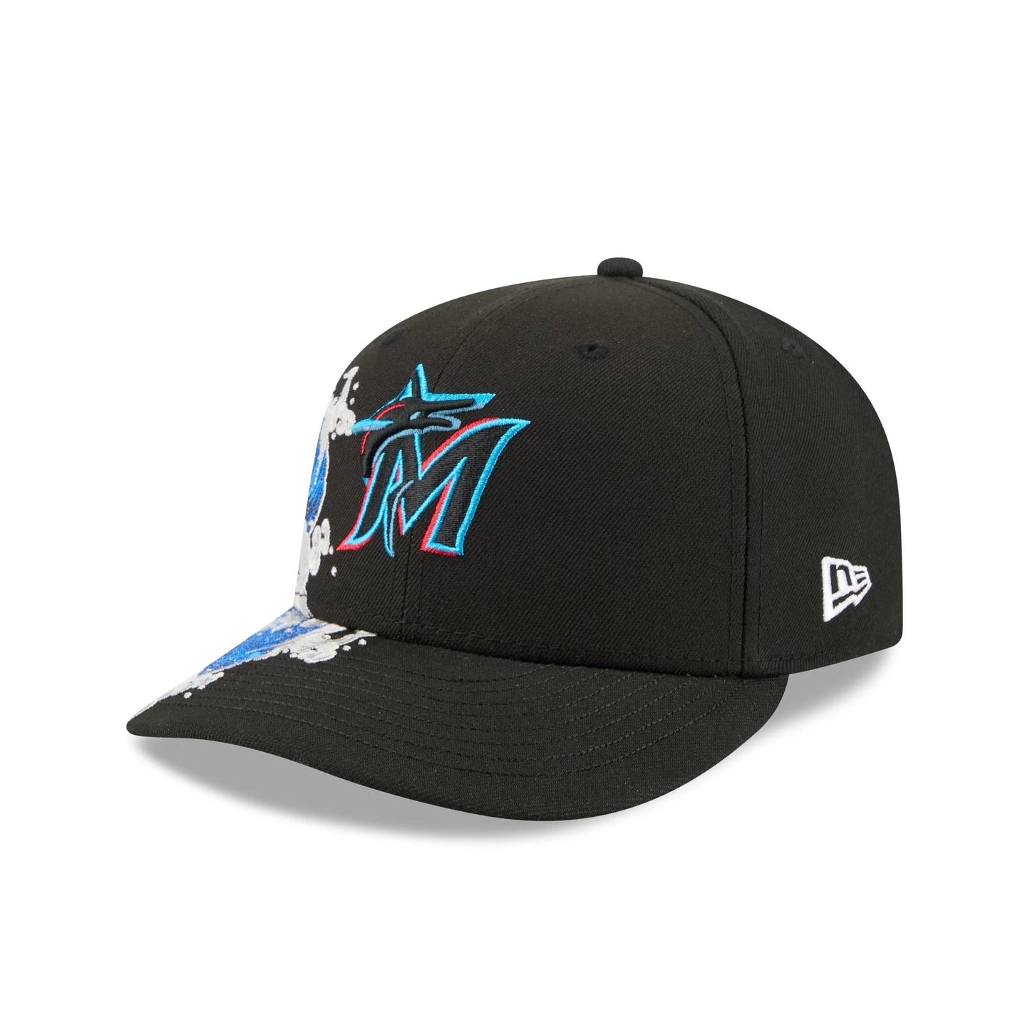 Miami Marlins MLB Waves 59FIFTY Fitted New Era Black/White Official Team Hat Sports Fan Cap Official MLB Team Hat Baseball Fan Cap