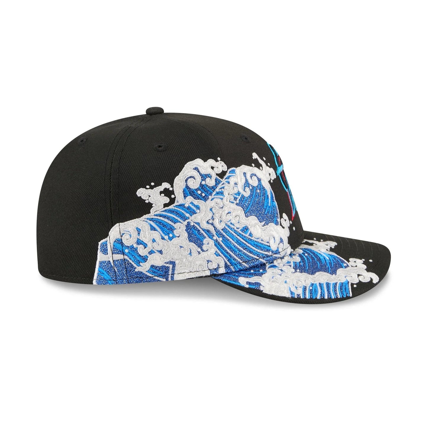 Miami Marlins MLB Waves 59FIFTY Fitted New Era Black/White Official Team Hat Sports Fan Cap Official MLB Team Hat Baseball Fan Cap