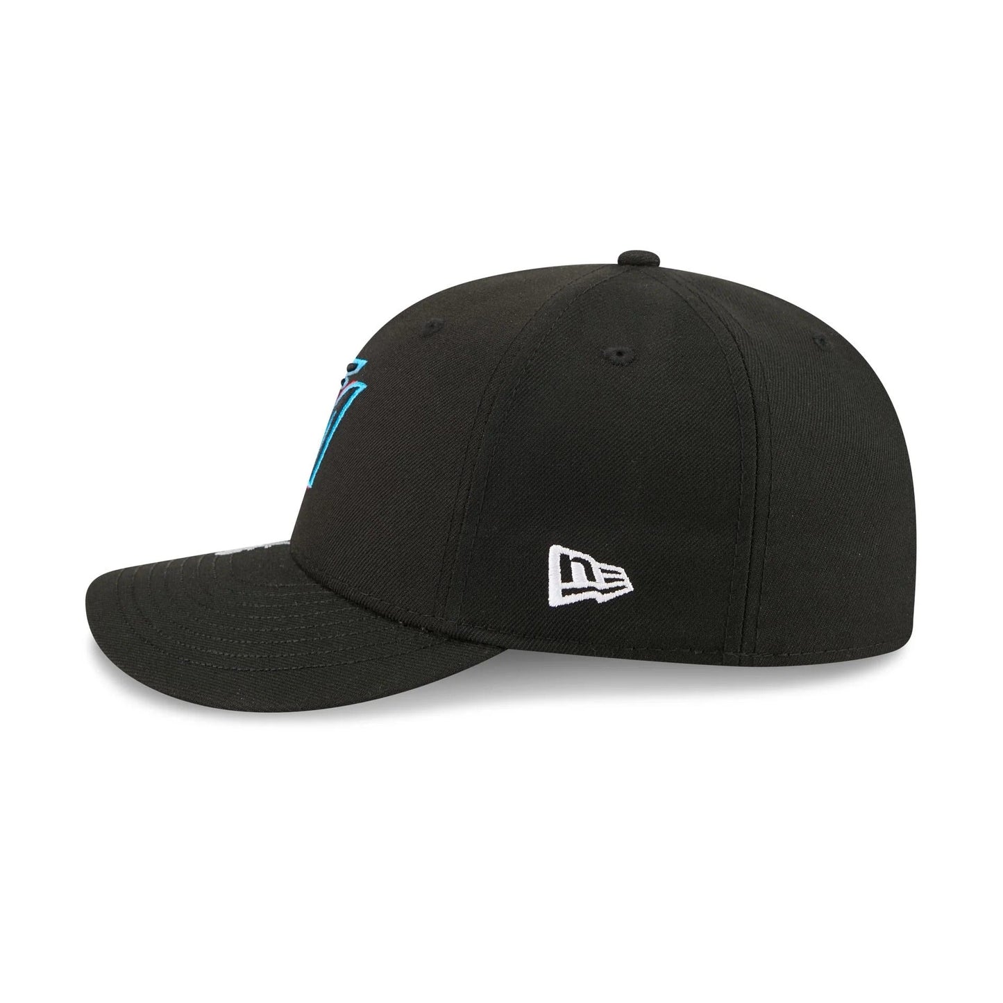 Miami Marlins MLB Waves 59FIFTY Fitted New Era Black/White Official Team Hat Sports Fan Cap Official MLB Team Hat Baseball Fan Cap