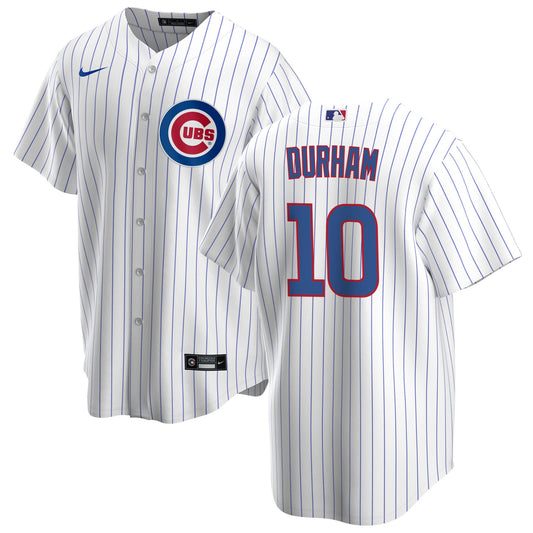 NIKE Men's Leon Durham Chicago Cubs Premium Twill White Home Replica Jersey Official Team Jersey Sports Fan Apparel Official MLB Team Jersey Baseball