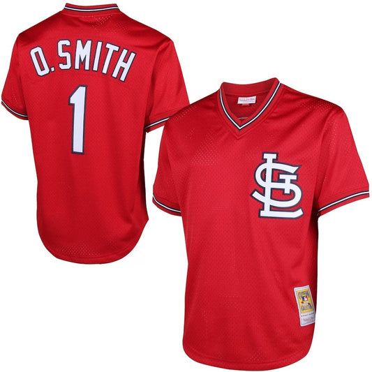 Men's Mitchell & Ness Ozzie Smith 1996 St. Louis Cardinals Batting Practice Cooperstown Jersey Official Team Jersey Sports Fan Apparel Official MLB Te