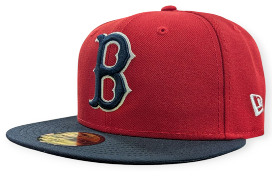 Boston Red Sox Cooperstown Collection 1975 New Era Classics 2 Tone Scarlet/Red 59FIFTY Fitted Hat Official Team Hat Sports Fan Cap Official MLB Team H