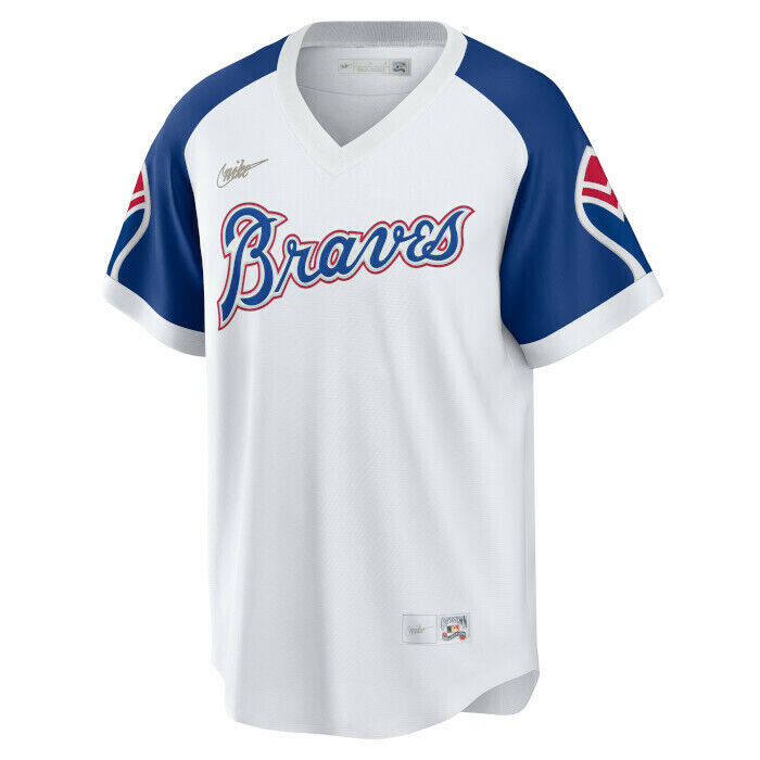 Nike Men's Atlanta Braves Hank Aaron Cooperstown Collection Home Replica Cool Base Jersey Official Team Jersey Sports Fan Apparel Official MLB Team Je
