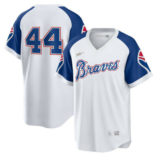 Nike Men's Atlanta Braves Hank Aaron Cooperstown Collection Home Replica Cool Base Jersey Official Team Jersey Sports Fan Apparel Official MLB Team Je