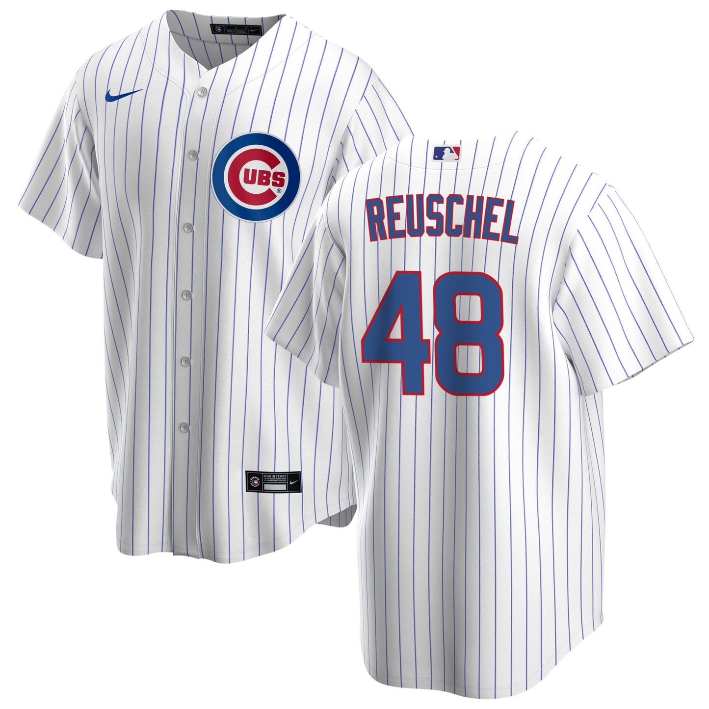 NIKE Men's Rick Reushel Chicago Cubs White Home Premium Stitch Replica Jersey Official Team Jersey Sports Fan Apparel Official MLB Team Jersey Basebal