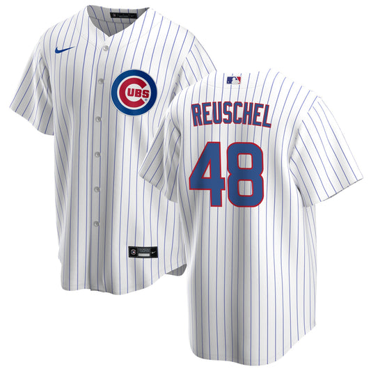 NIKE Men's Rick Reushel Chicago Cubs White Home Premium Stitch Replica Jersey Official Team Jersey Sports Fan Apparel Official MLB Team Jersey Basebal