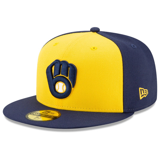 Men's Milwaukee Brewers New Era Navy/Yellow Alternate Authentic Collection On-Field 59FIFTY Fitted Hat Official Team Hat Sports Fan Cap Official MLB T