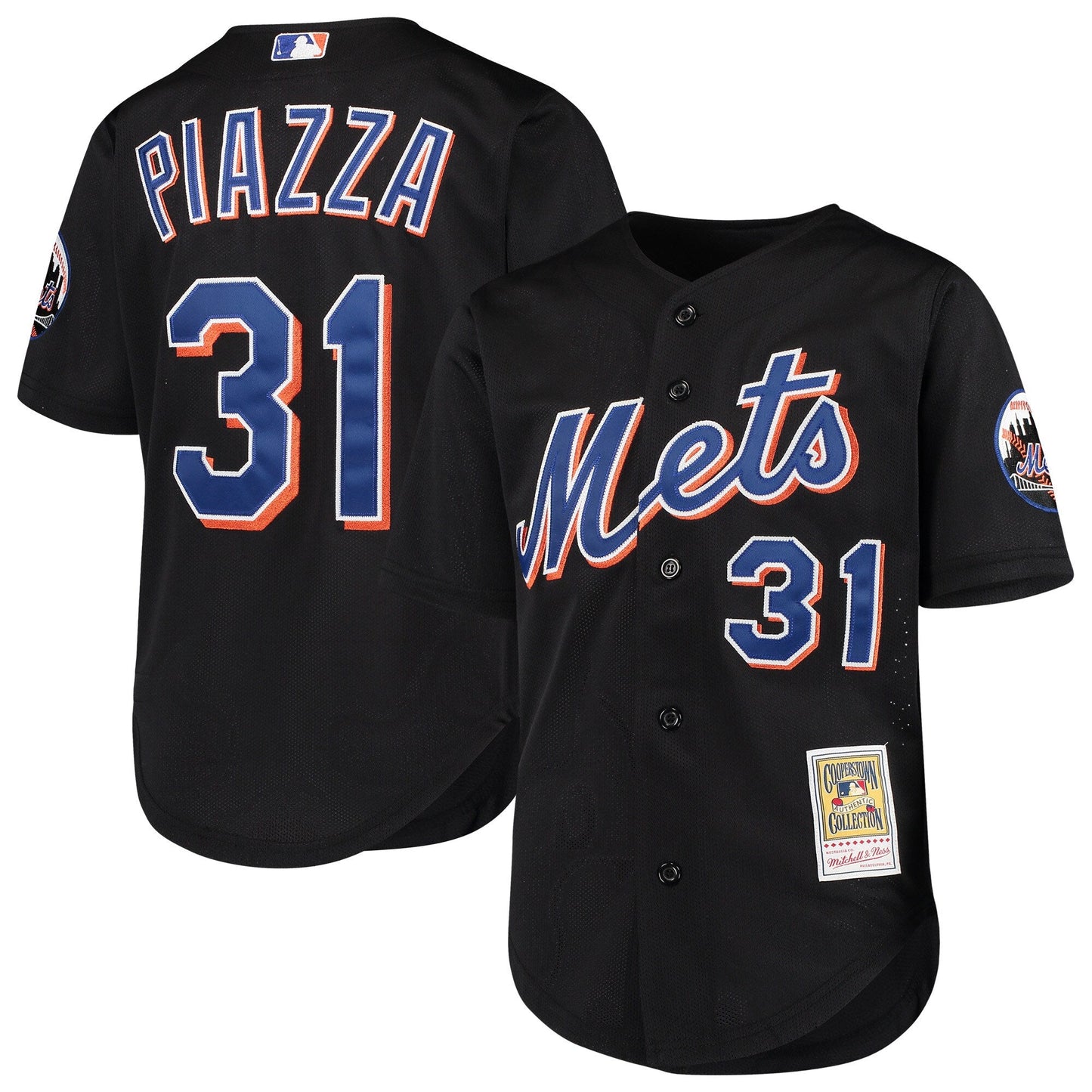 Youth New York Mets Mike Piazza Mitchell & Ness Black Cooperstown Collection Batting Practice Jersey Official Team Jersey Sports Fan Apparel Official