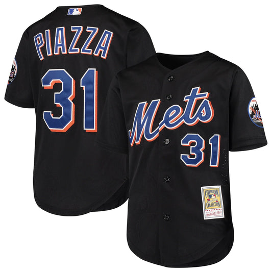Youth New York Mets Mike Piazza Mitchell & Ness Black Cooperstown Collection Batting Practice Jersey Official Team Jersey Sports Fan Apparel Official