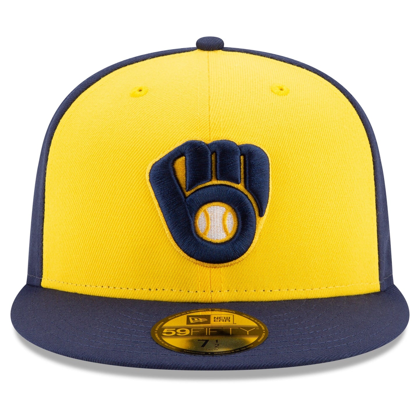 Men's Milwaukee Brewers New Era Navy/Yellow Alternate Authentic Collection On-Field 59FIFTY Fitted Hat Official Team Hat Sports Fan Cap Official MLB T