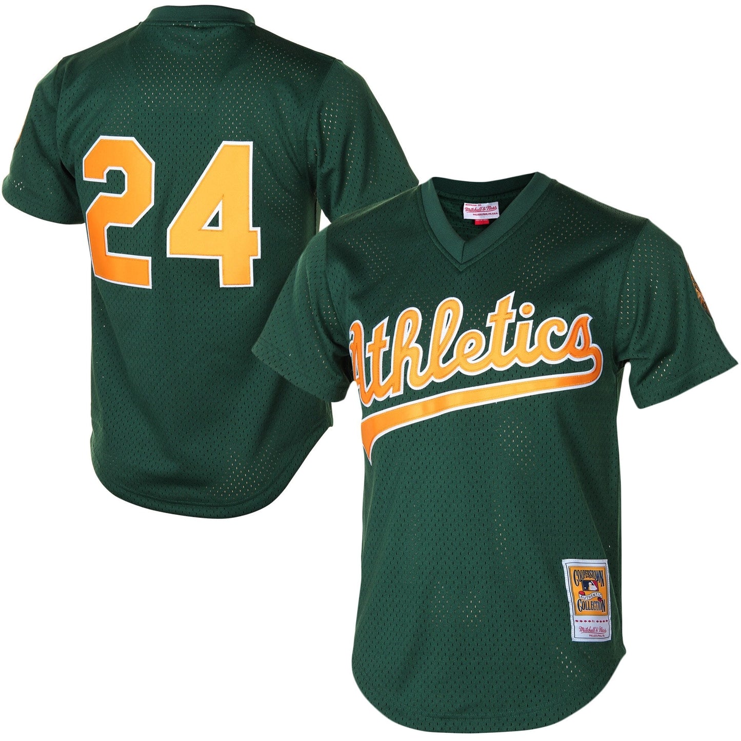 Men's Oakland Athletics Rickey Henderson 1998 Mitchell & Ness Green Cooperstown 1987 Mesh Batting Practice Jersey Official Team Jersey Sports Fan Appa