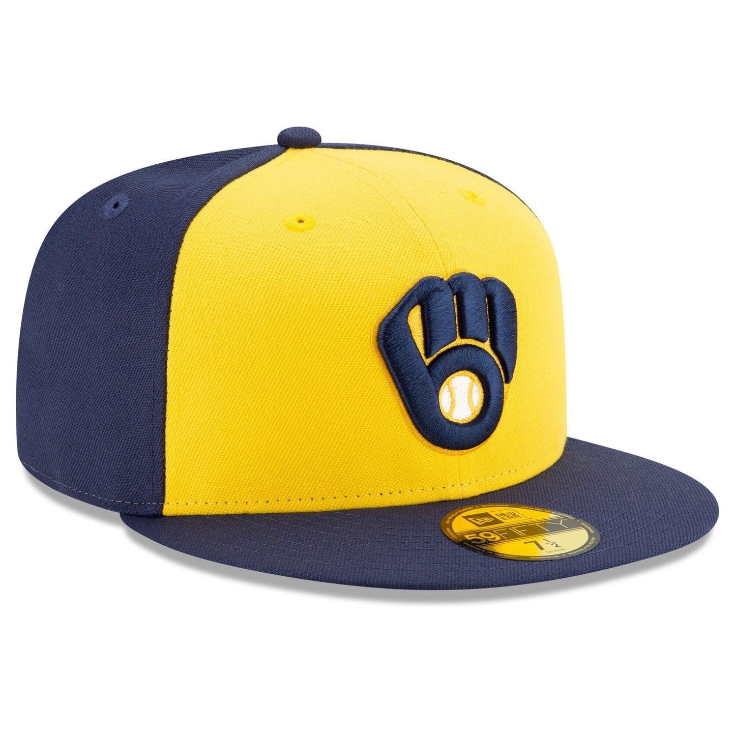 Men's Milwaukee Brewers New Era Navy/Yellow Alternate Authentic Collection On-Field 59FIFTY Fitted Hat Official Team Hat Sports Fan Cap Official MLB T