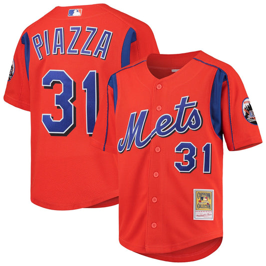 Men's Mike Piazza New York Mets Mitchell & Ness Cooperstown Collection Mesh Batting Practice Jersey - Orange Official Team Jersey Sports Fan Apparel O