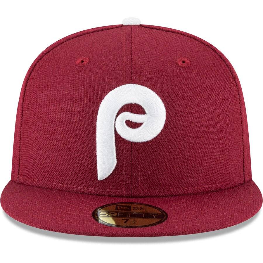 Men's Philadelphia Phillies New Era Maroon Cooperstown Collection Wool 59FIFTY Fitted Hat Official Team Hat Sports Fan Cap Official MLB Team Hat Baseb