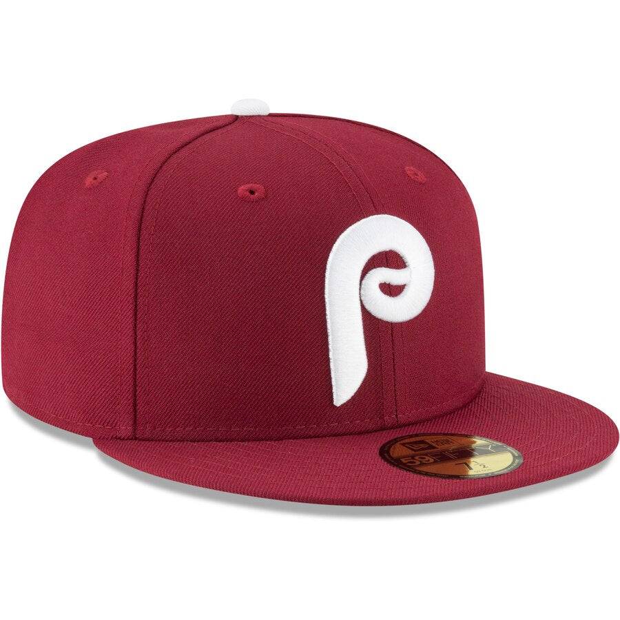 Men's Philadelphia Phillies New Era Maroon Cooperstown Collection Wool 59FIFTY Fitted Hat Official Team Hat Sports Fan Cap Official MLB Team Hat Baseb