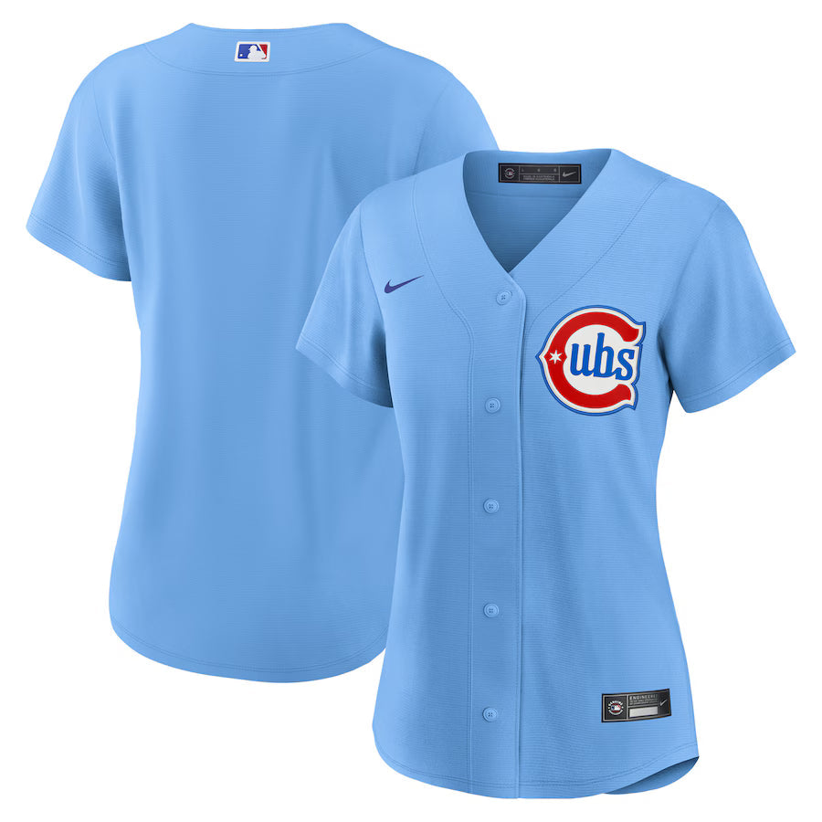 Women's Chicago Cubs Nike Alternate 2 Light Blue Replica Jersey Official Team Jersey Sports Fan Apparel Official MLB Team Jersey Baseball Fan Apparel