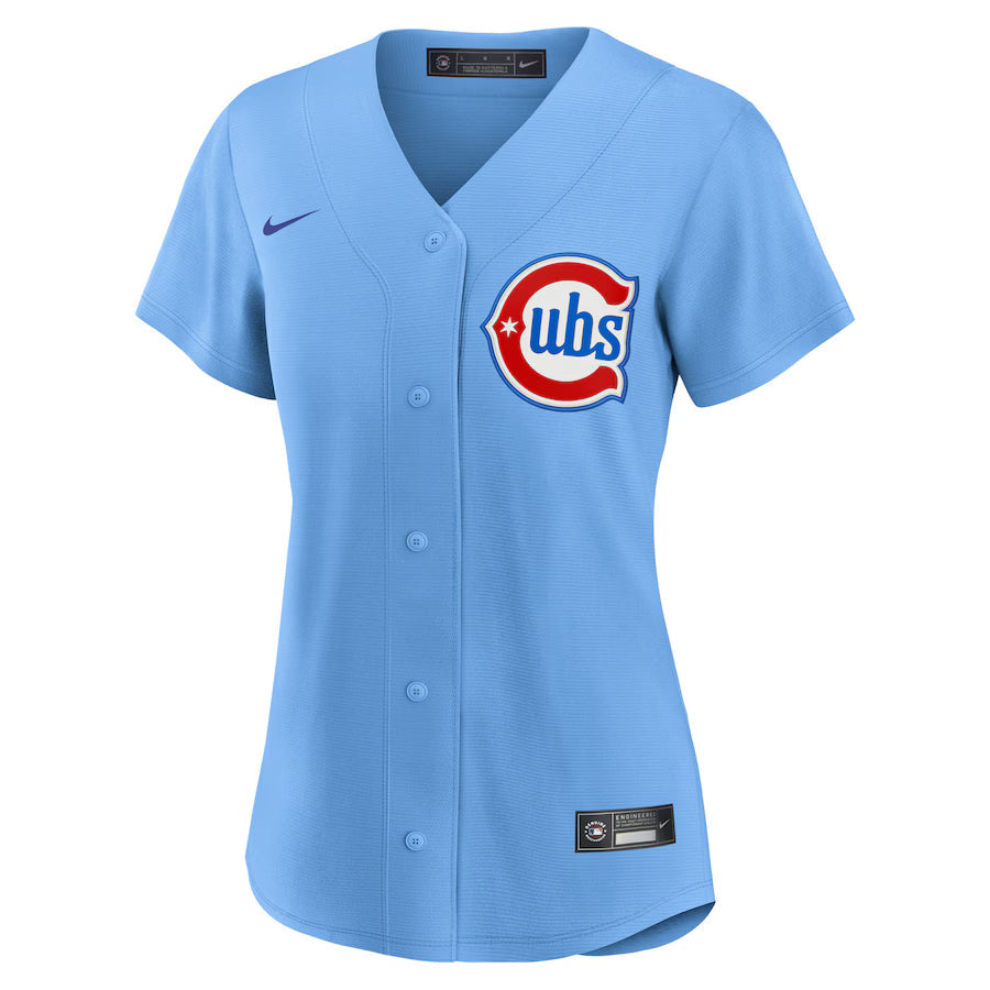 Women's Chicago Cubs Nike Alternate 2 Light Blue Replica Jersey Official Team Jersey Sports Fan Apparel Official MLB Team Jersey Baseball Fan Apparel