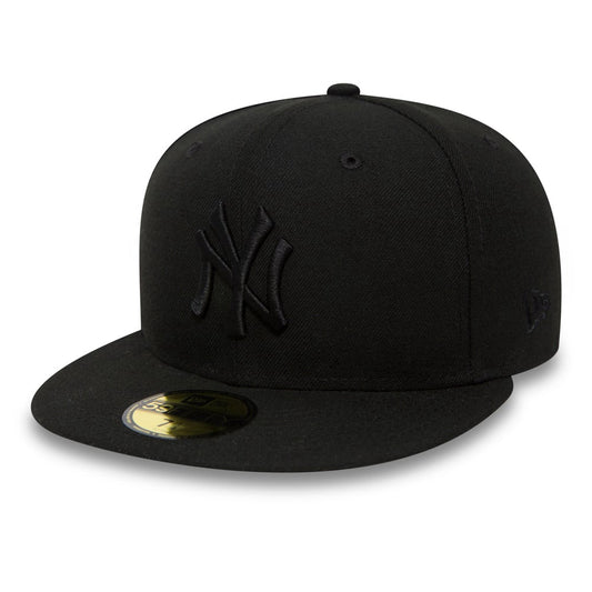 New York Yankees MLB League Essential 59FIFTY Fitted New Era Black/Black Official Team Hat Sports Fan Cap Official MLB Team Hat Baseball Fan Cap